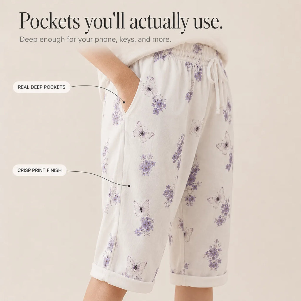 Solavia – Women's Cropped Drawstring Pants with Pockets, Printed Summer Style