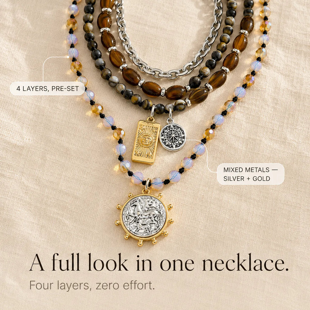 Solenya – Vintage Boho Layered Necklace with Tarot, Compass & Coin Pendants