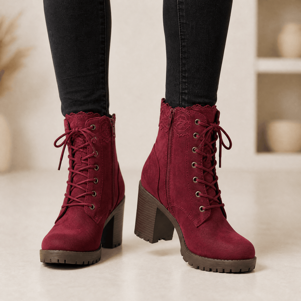 Lacelle - Romantic Lace Trim Suede Ankle Boots