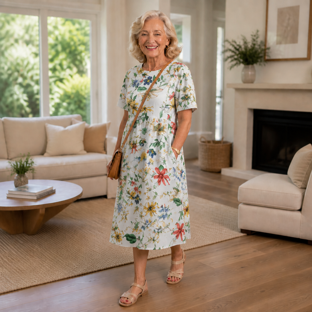 Wearbella – Floral Print Round-Neck Midi Dress