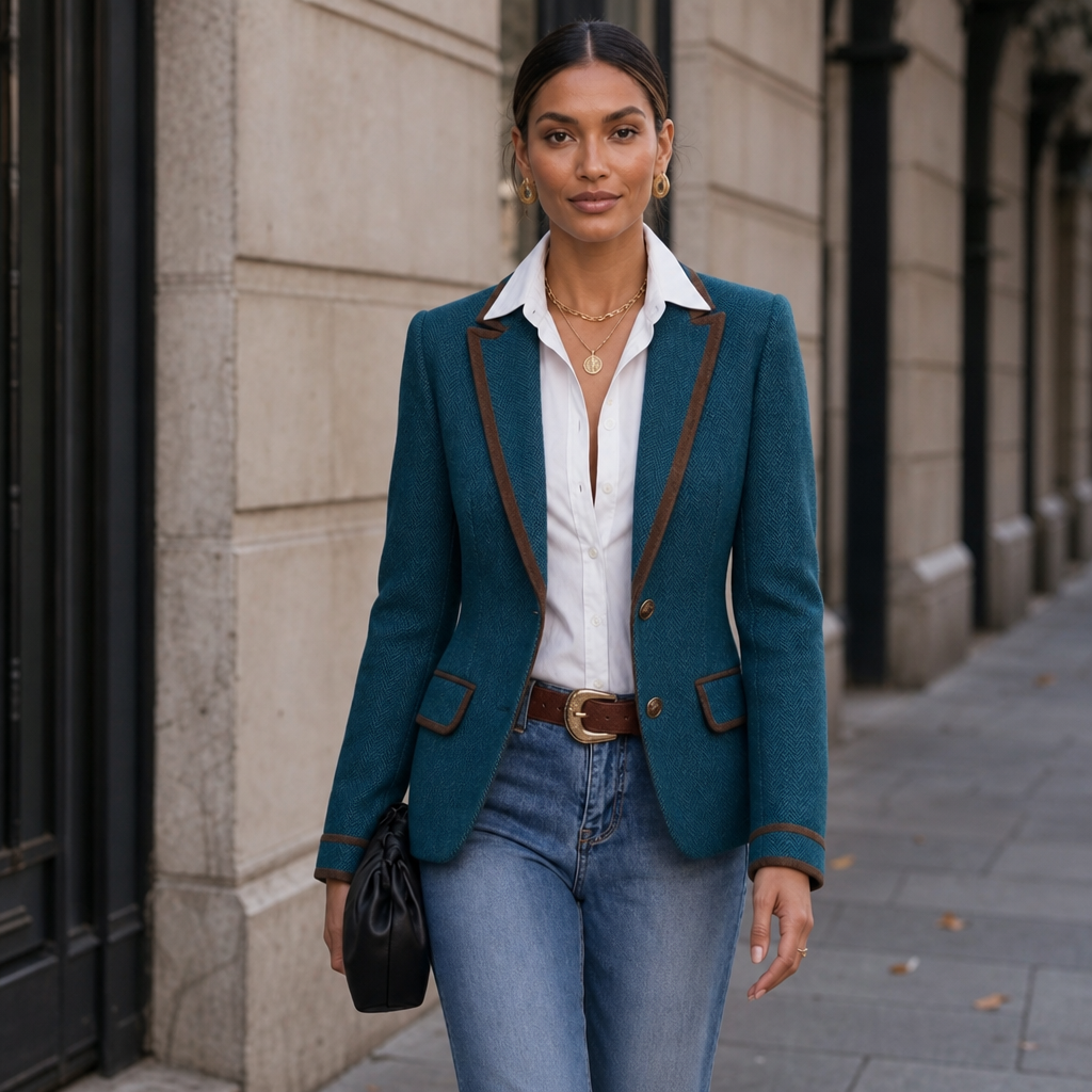 Vaunterie – Contrast Piped Herringbone Blend Coat