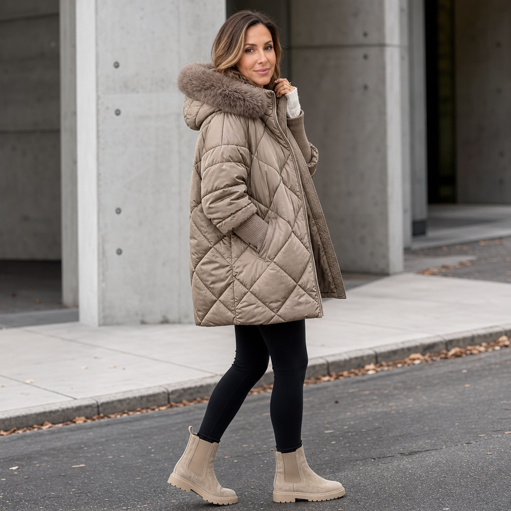Wovella – Oversized Faux-Fur Hood Quilted Parka