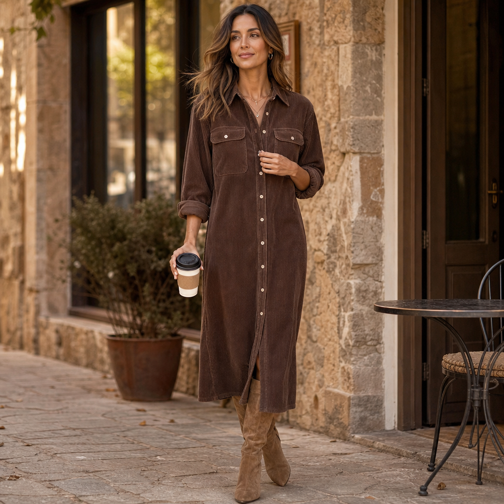 Corvana – Ribbed Button-Front Shirt Dress