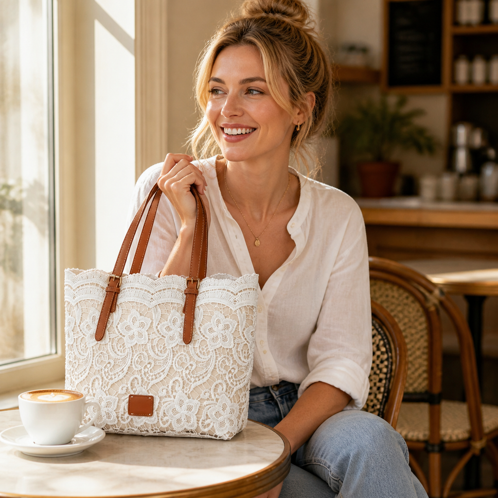 Lacelune – Floral Lace Shoulder Tote