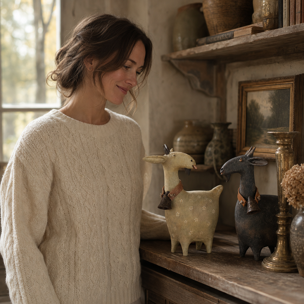 Meadowbrook – Rustic Distressed Resin Goat Figurine Set