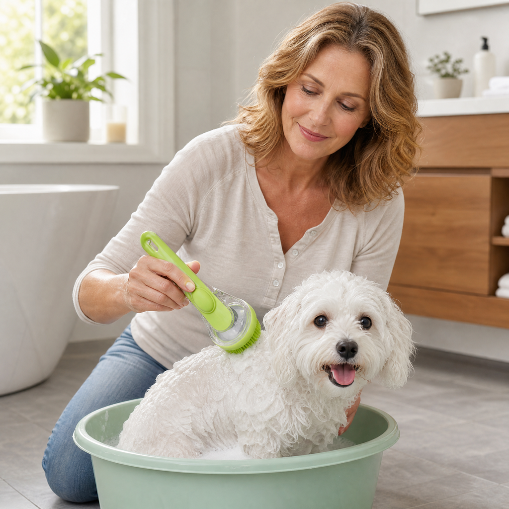 Sudsly – Pet Bath Brush with Built-in Shampoo Dispenser
