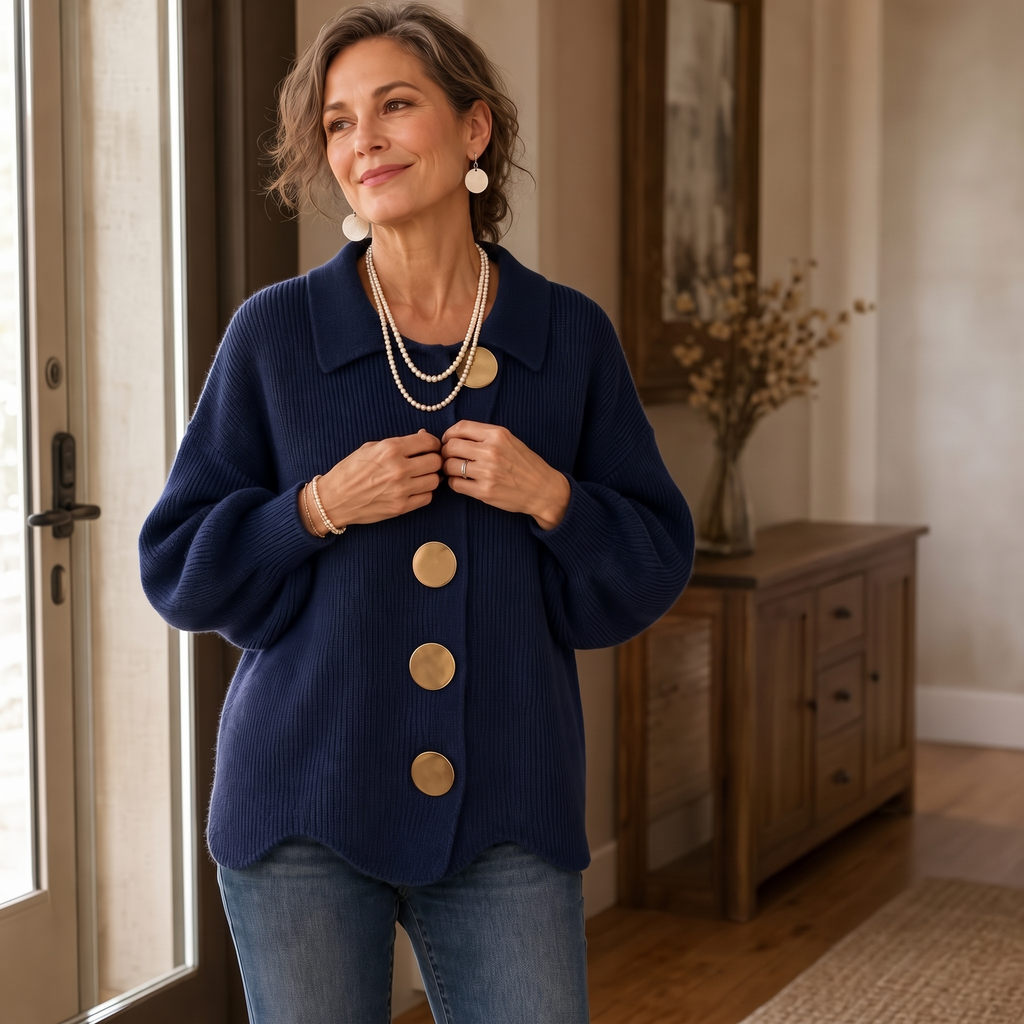 Wearbella – Scalloped Hem Chunky Collared Cardigan