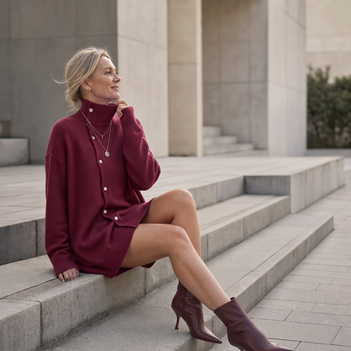 Lunavia – Funnel Neck Oversized Long-Line Cardigan