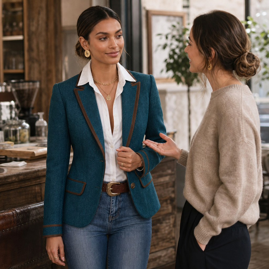 Vaunterie – Contrast Piped Herringbone Blend Coat