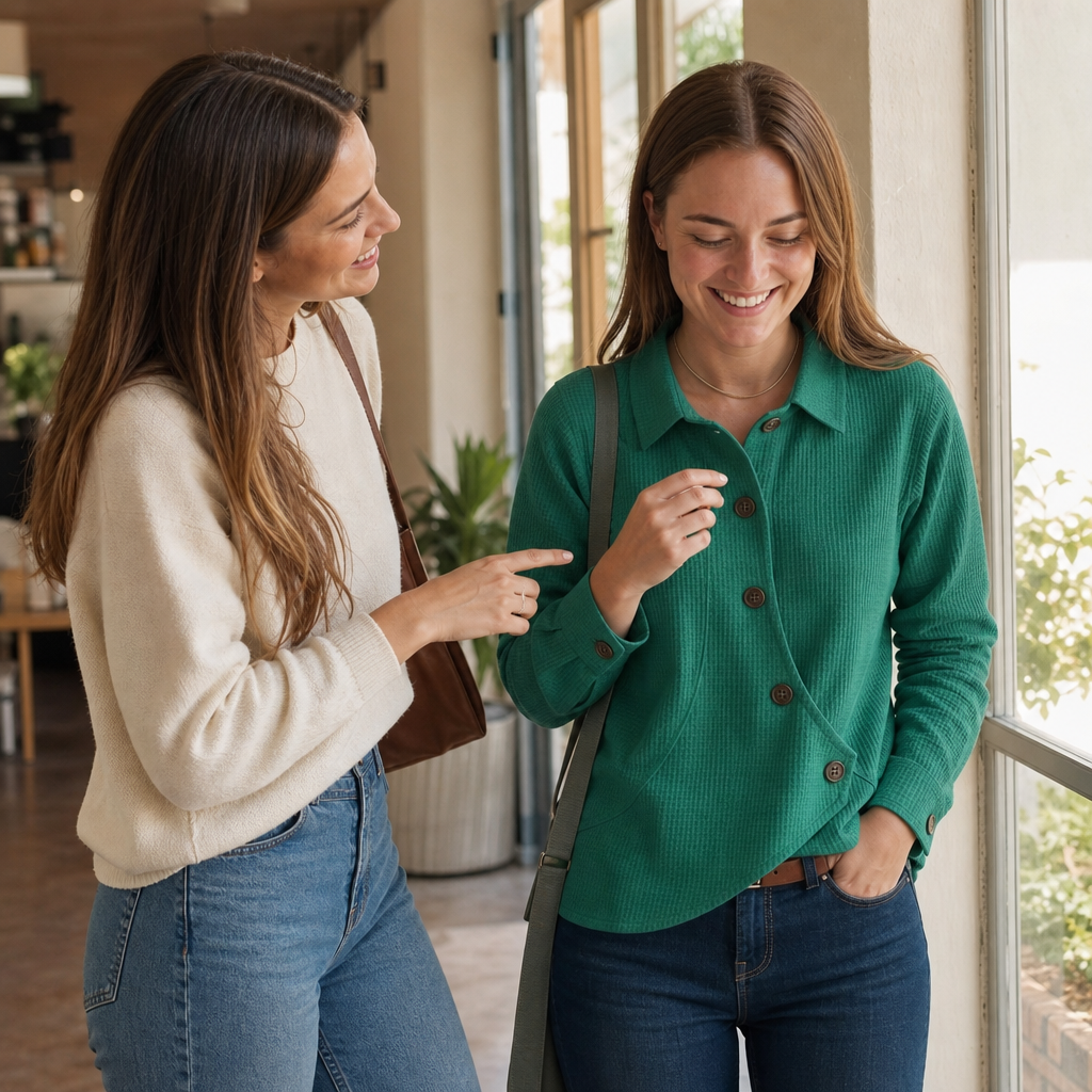 Draperau – Waffle-Knit Asymmetric Placket Top