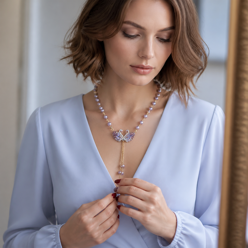 Lunabelle – Twin-Swan Pearl Tassel Necklace