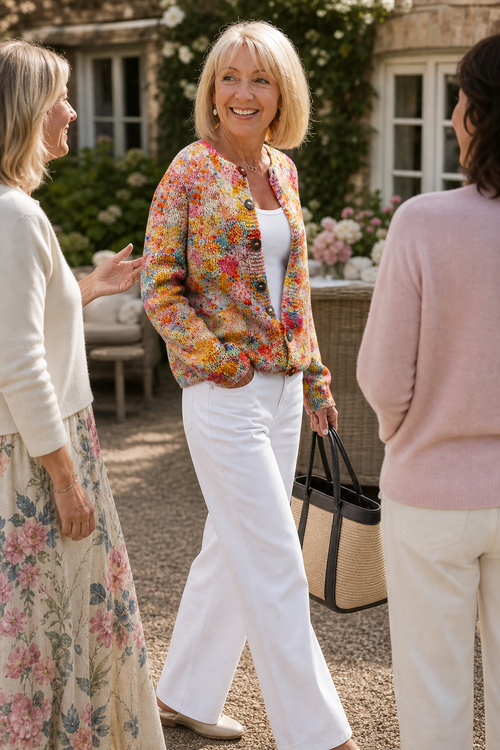 Helena – Floral Print Open-Front Knit Cardigan