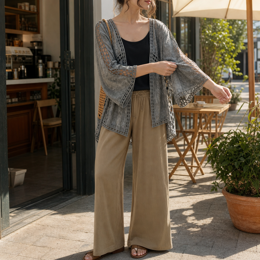 Wearbella – Crochet Trim Open-Front Cardigan
