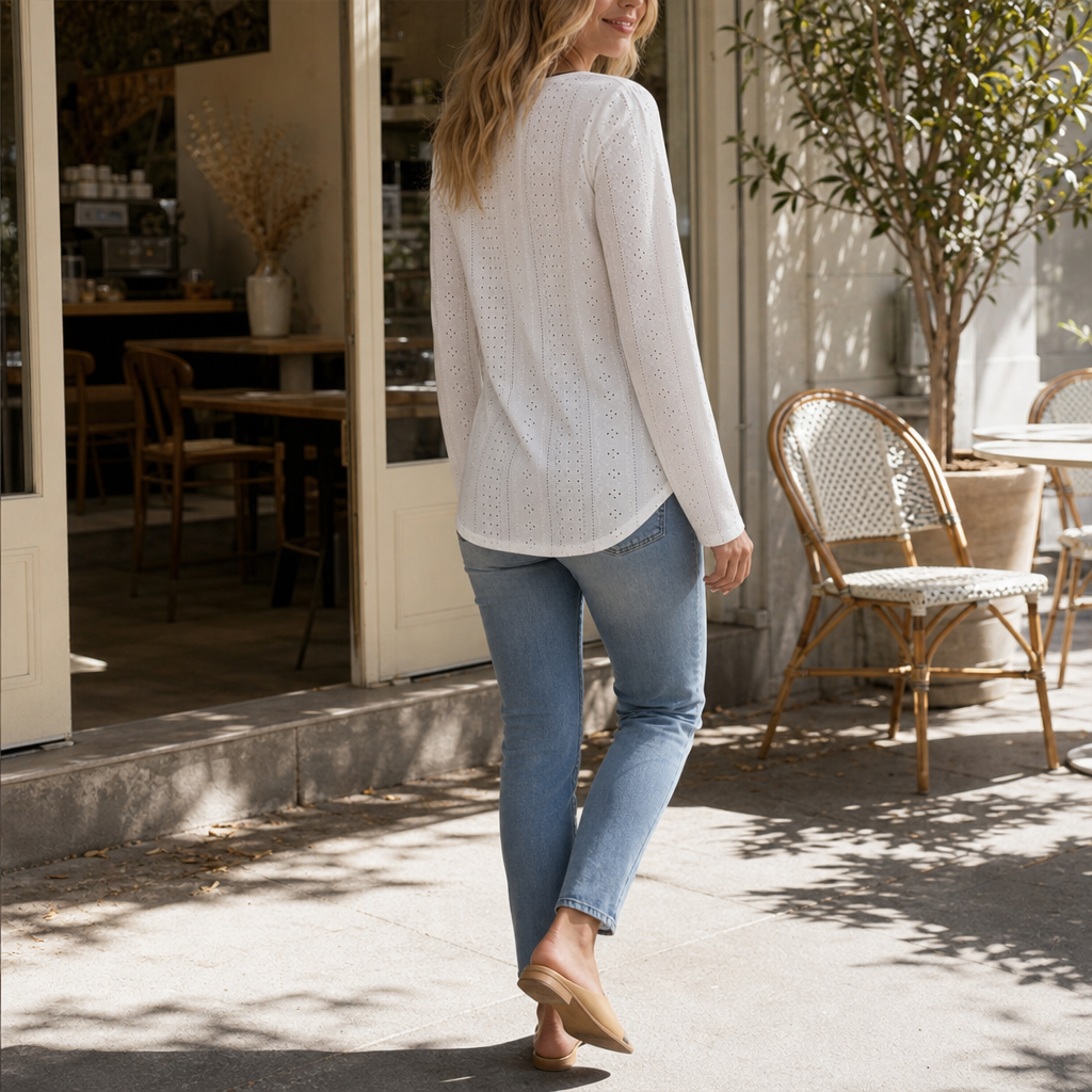 Wearbella – Pointelle Knit Zip-Neck Top