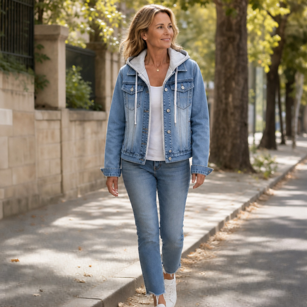 Layerly – Hooded Two-Tone Layered Denim Jacket