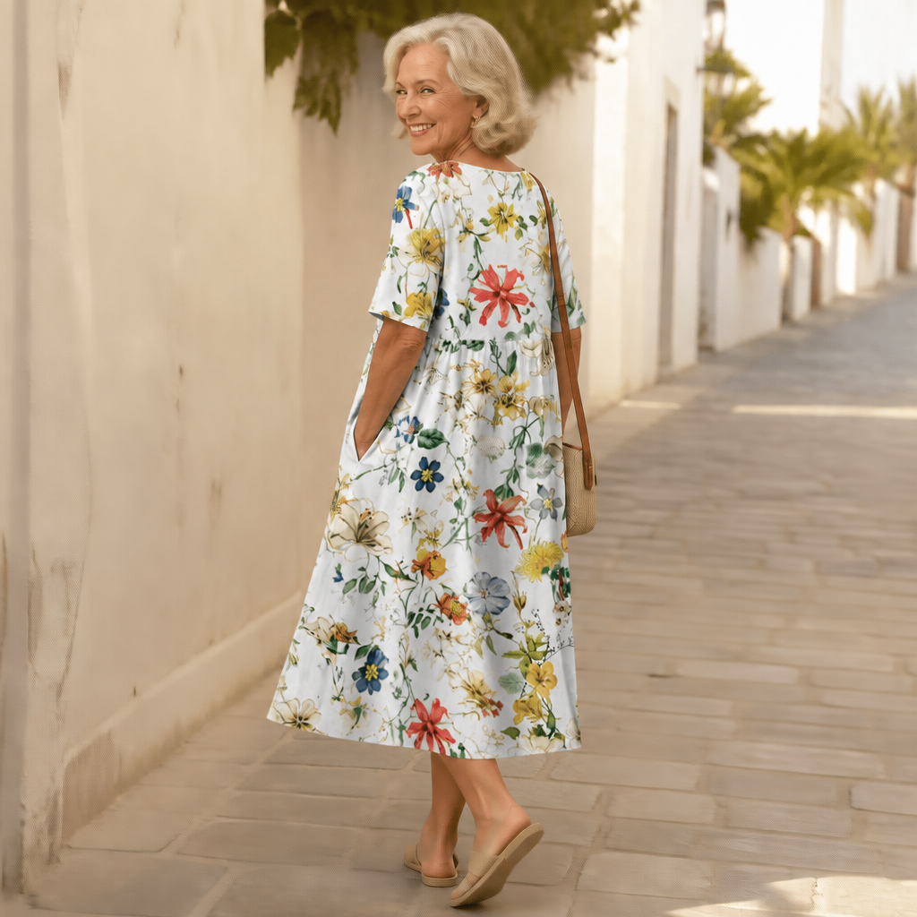 Wearbella – Floral Print Round-Neck Midi Dress
