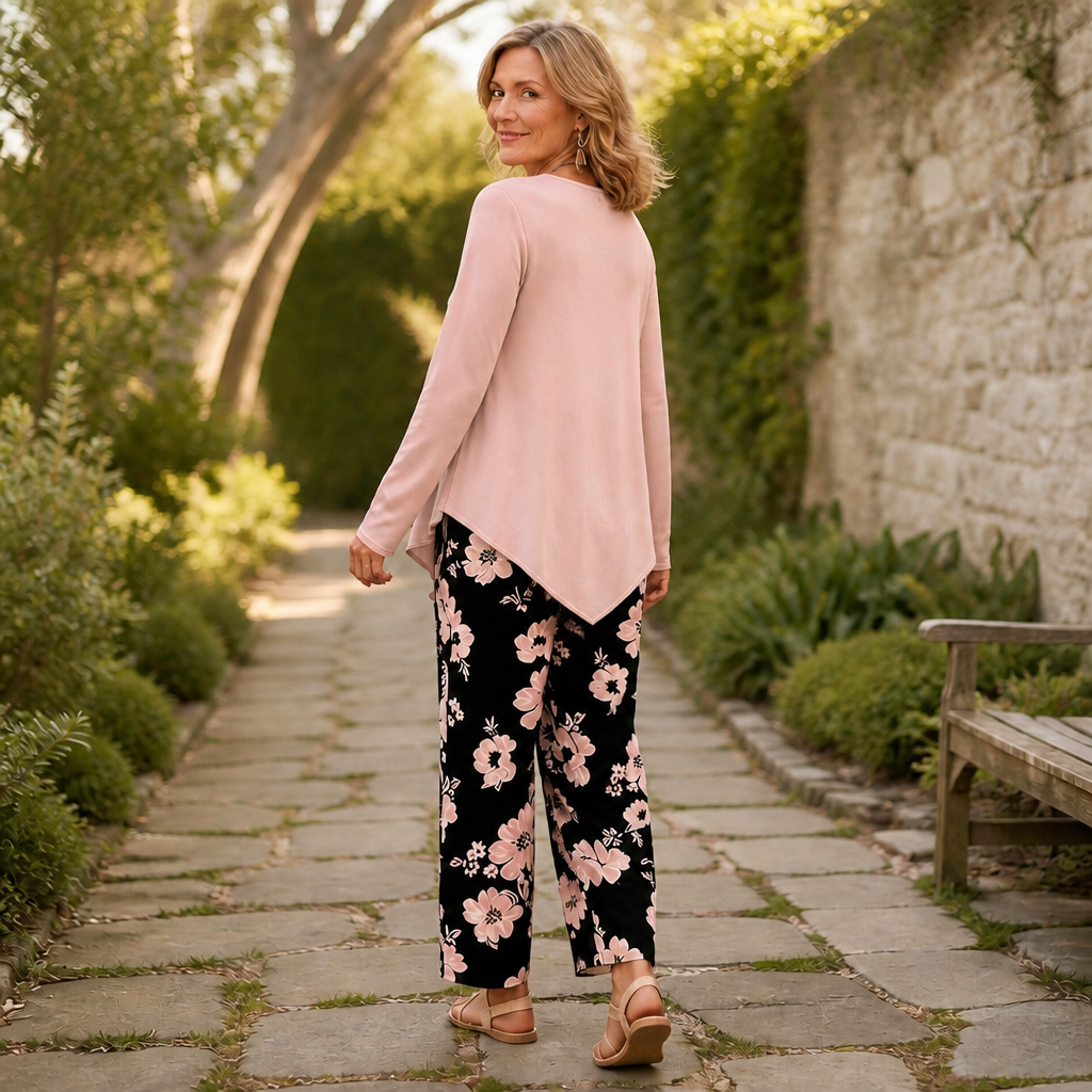 Wearbella – Double-Layer Top And Floral Wide-Leg Pants Set