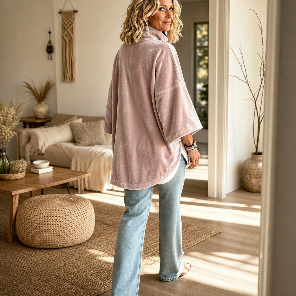Wearbella – Half-Zip Funnel Neck Velour Pullover
