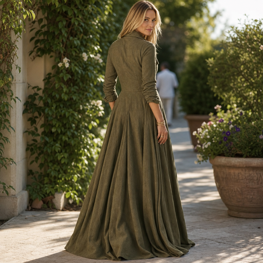 Verlana – Button-Front Lapel Collar Maxi Shirt Dress
