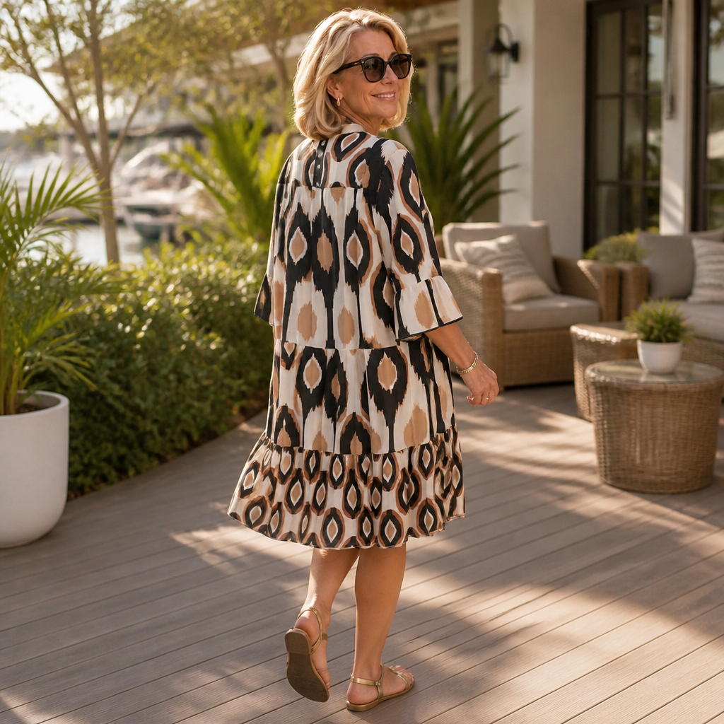 Ruffalia – V-Neck Ruffle Hem Tunic Dress