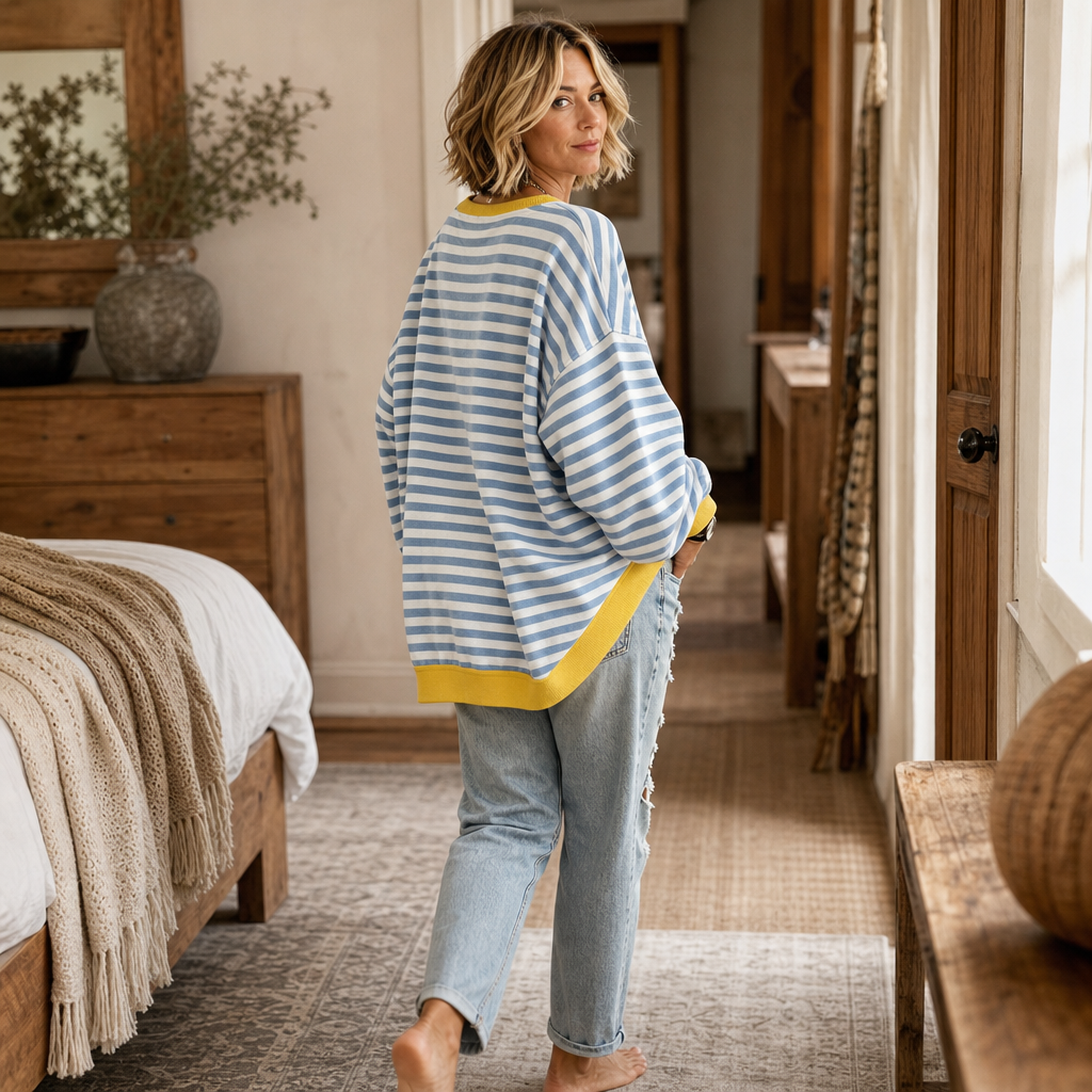Coziver – Drop-Shoulder Puff Sleeve Split-Hem Sweatshirt