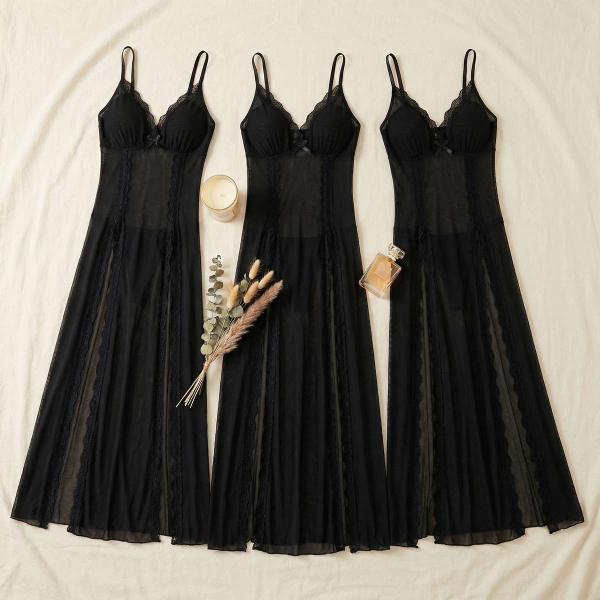 Veloure – Floor Length Lace Mesh Nightdress