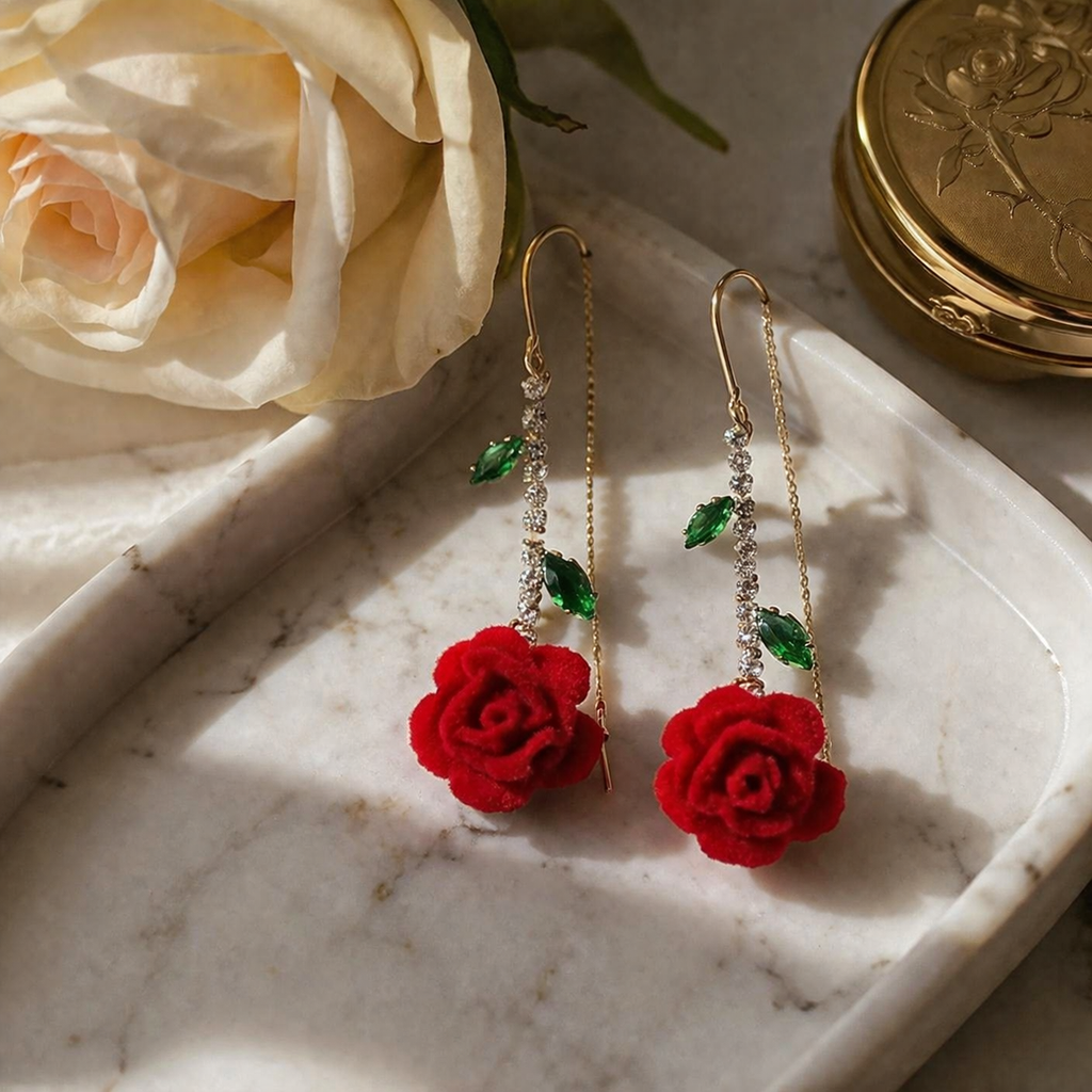 Roselyn – Romantic Rose and Emerald Earrings