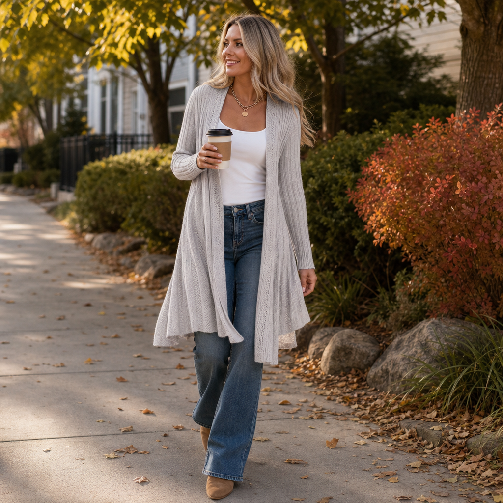 Draperie – Ribbed Open-Front Waterfall Cardigan