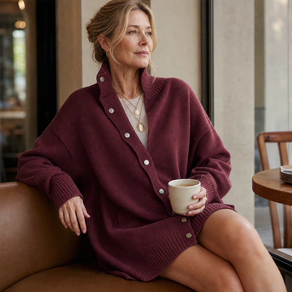 Lunavia – Funnel Neck Oversized Long-Line Cardigan