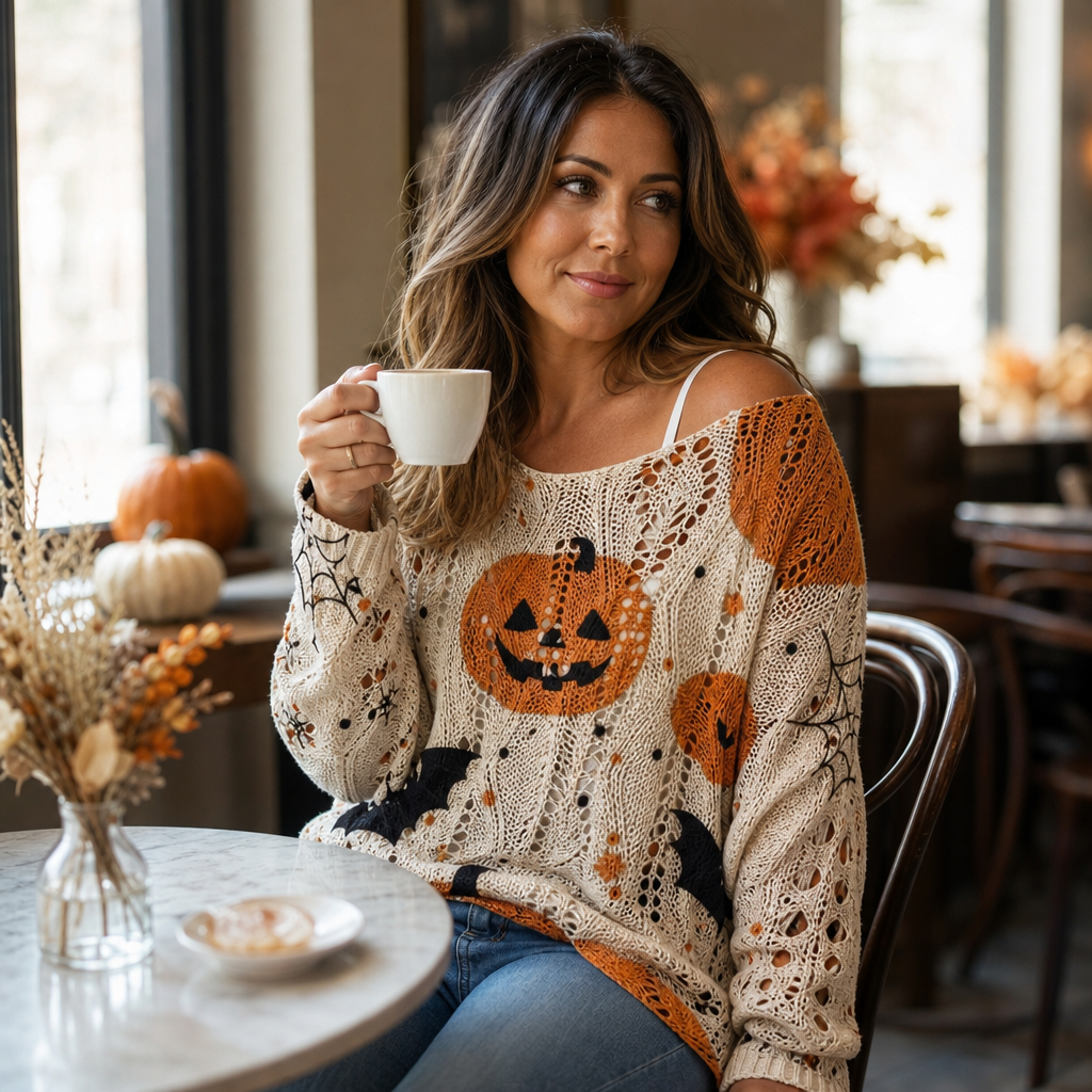 Amberknit – Open-Knit Crochet Pumpkin Sweater