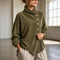 Wearbella – Funnel Collar Asymmetric Button Corduroy Top