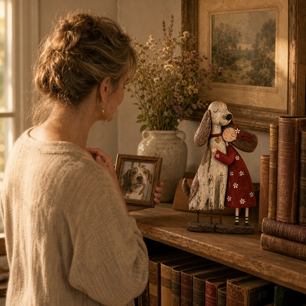 Wearbella – Distressed Girl Hugging Pet Figurine