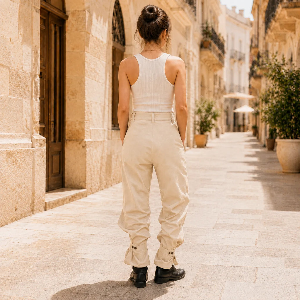 Verona – High Waist Pleated Lantern Pants with Ruffled Cuff