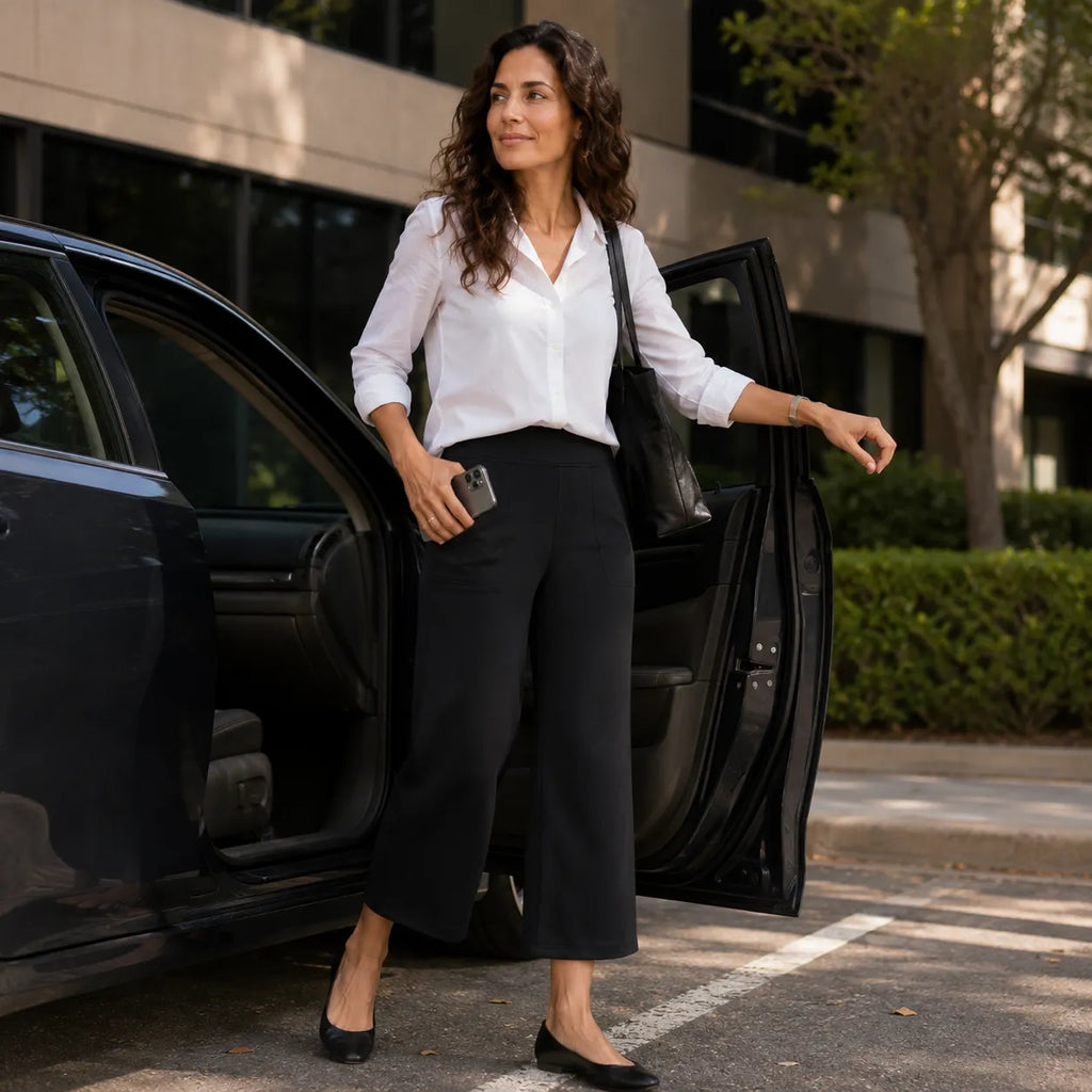 Velessa – High Waisted Wide Leg Cropped Pants with Pockets