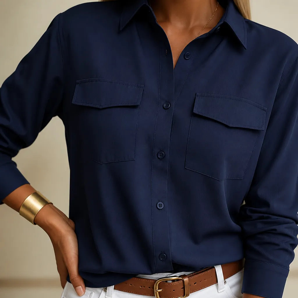Lunavia – Loose Lapel Button-Down Shirt with Flap Pockets, Wrinkle-Free Long Sleeve Top for Women