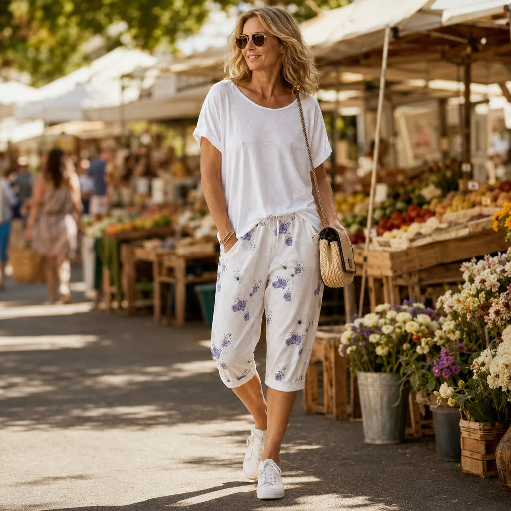Solavia – Women's Cropped Drawstring Pants with Pockets, Printed Summer Style