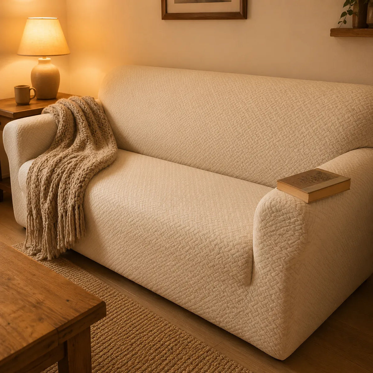 Covella – Stretch Jacquard polyester Sofa Cover with Anti-Slip Foam Rods