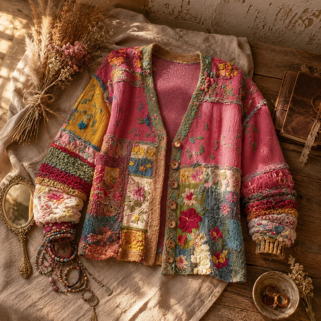Solenne – Floral Patchwork Boho Cardigan