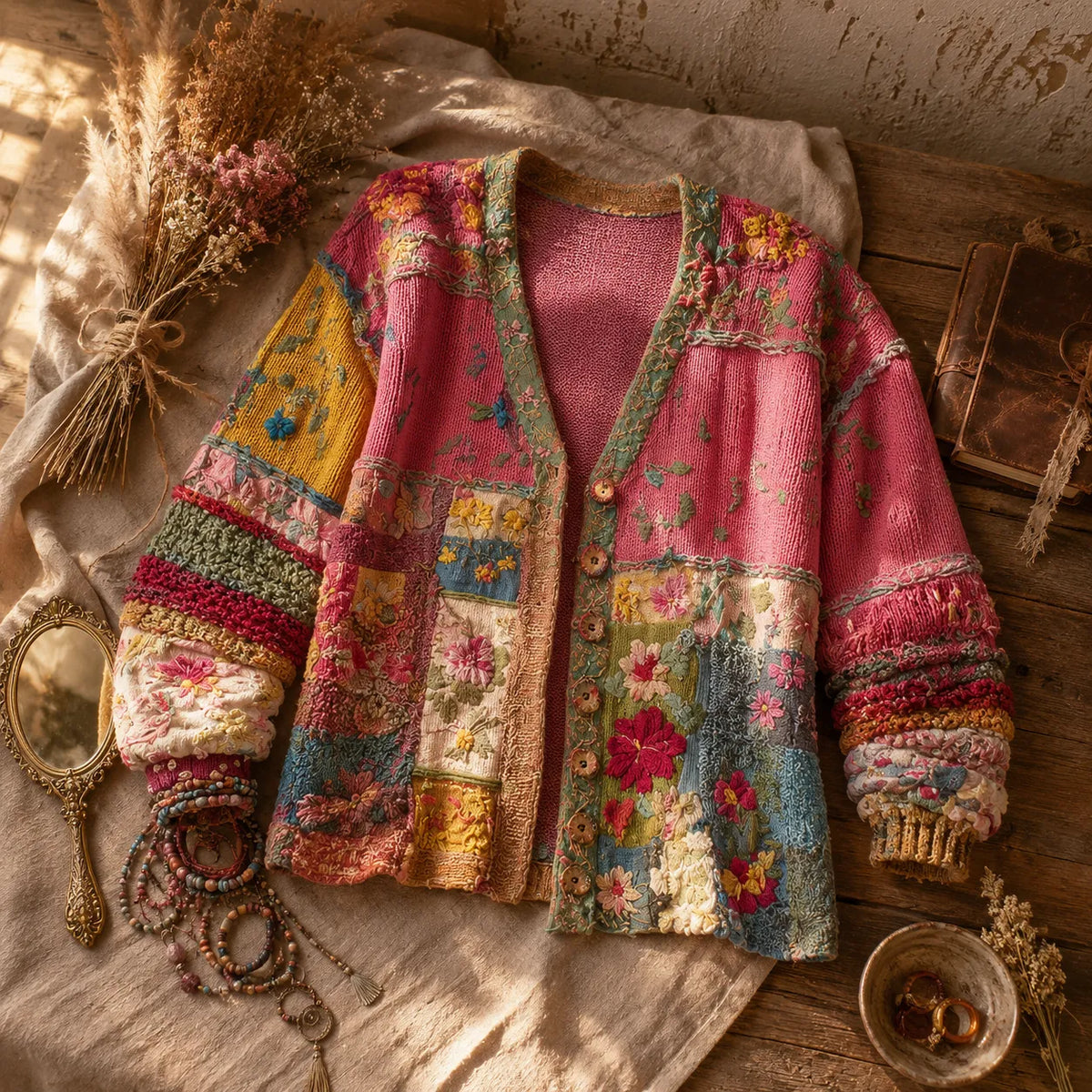 Solenne – Floral Patchwork Boho Cardigan