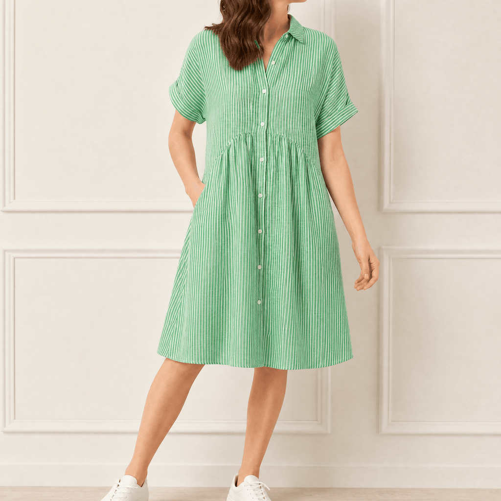 Linara - Striped Midi Shirt Dress with Pockets