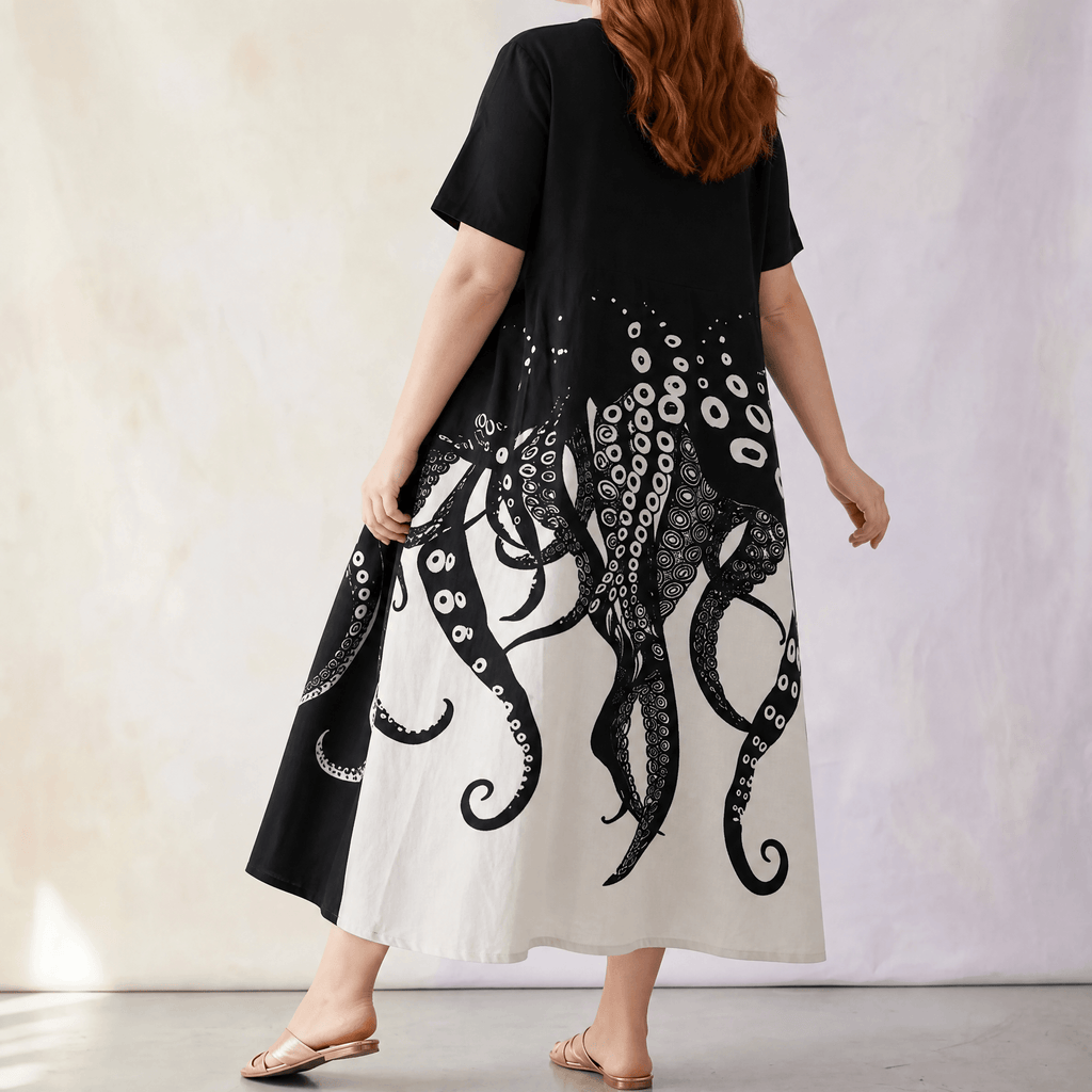 Luna – Women's Artsy Print Plus-Size Midi Dress
