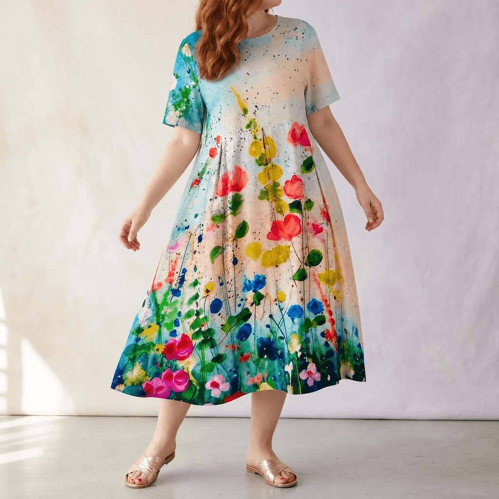 Luna – Women's Artsy Print Plus-Size Midi Dress