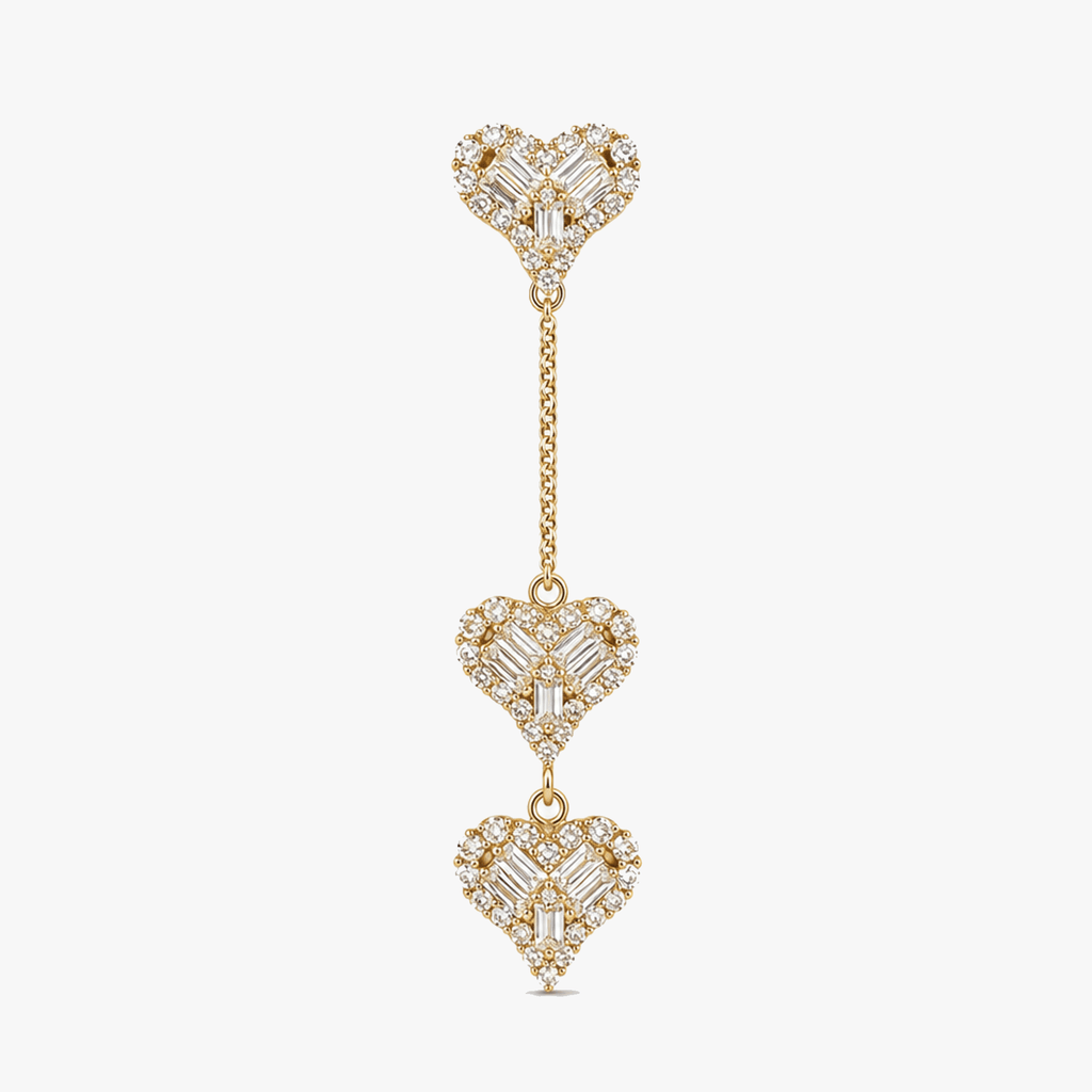 Lunavia – Triple Heart Drop Earrings with Matching Ear Cuff
