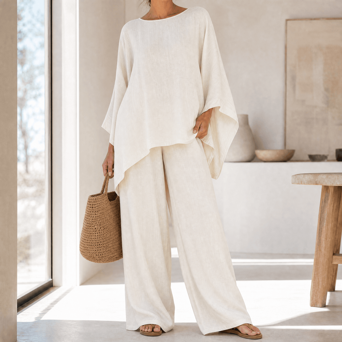 Lunavia – Women's Flowy Batwing Top and Wide-Leg Pants Set