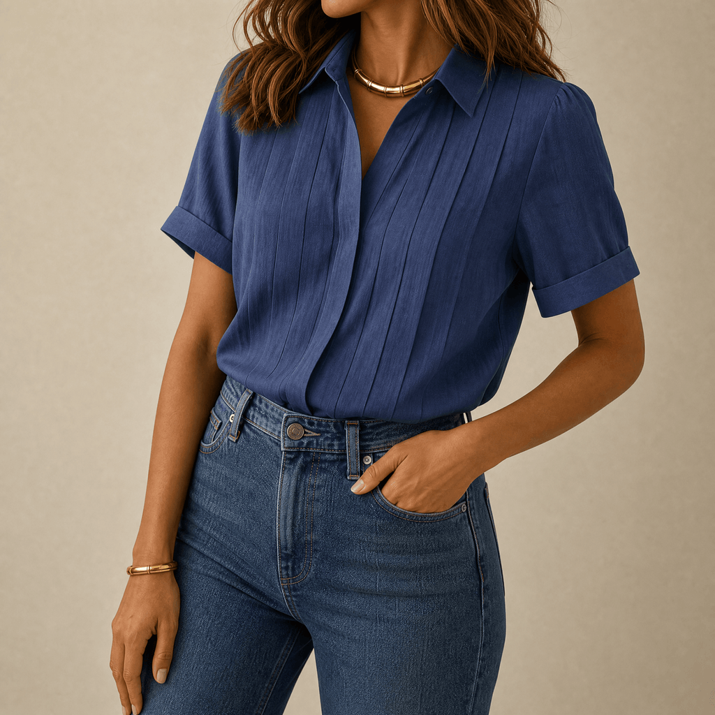 Lunavia – Women's Pleated Short-Sleeve Blouse