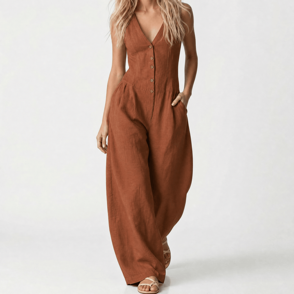 Lunavia – Women's Wide-Leg Button-Front Jumpsuit