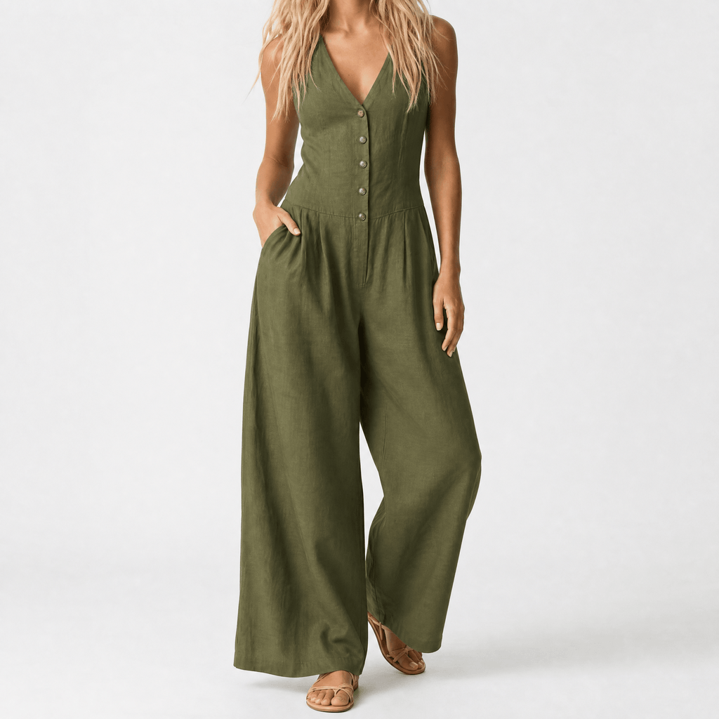 Lunavia – Women's Wide-Leg Button-Front Jumpsuit