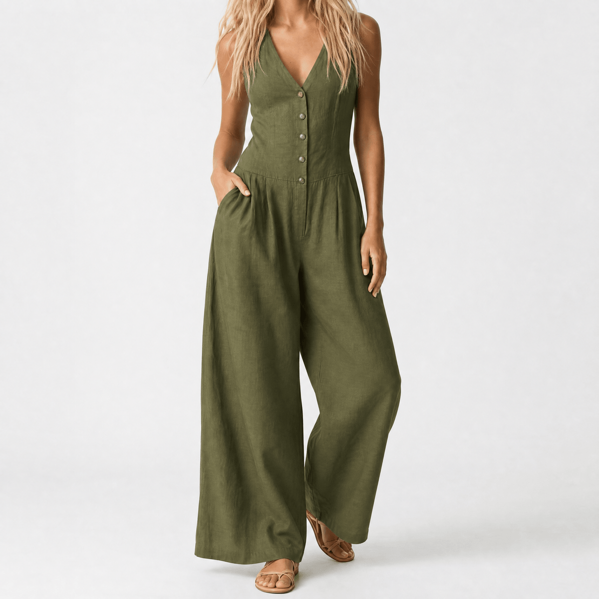 Lunavia – Women's Wide-Leg Button-Front Jumpsuit