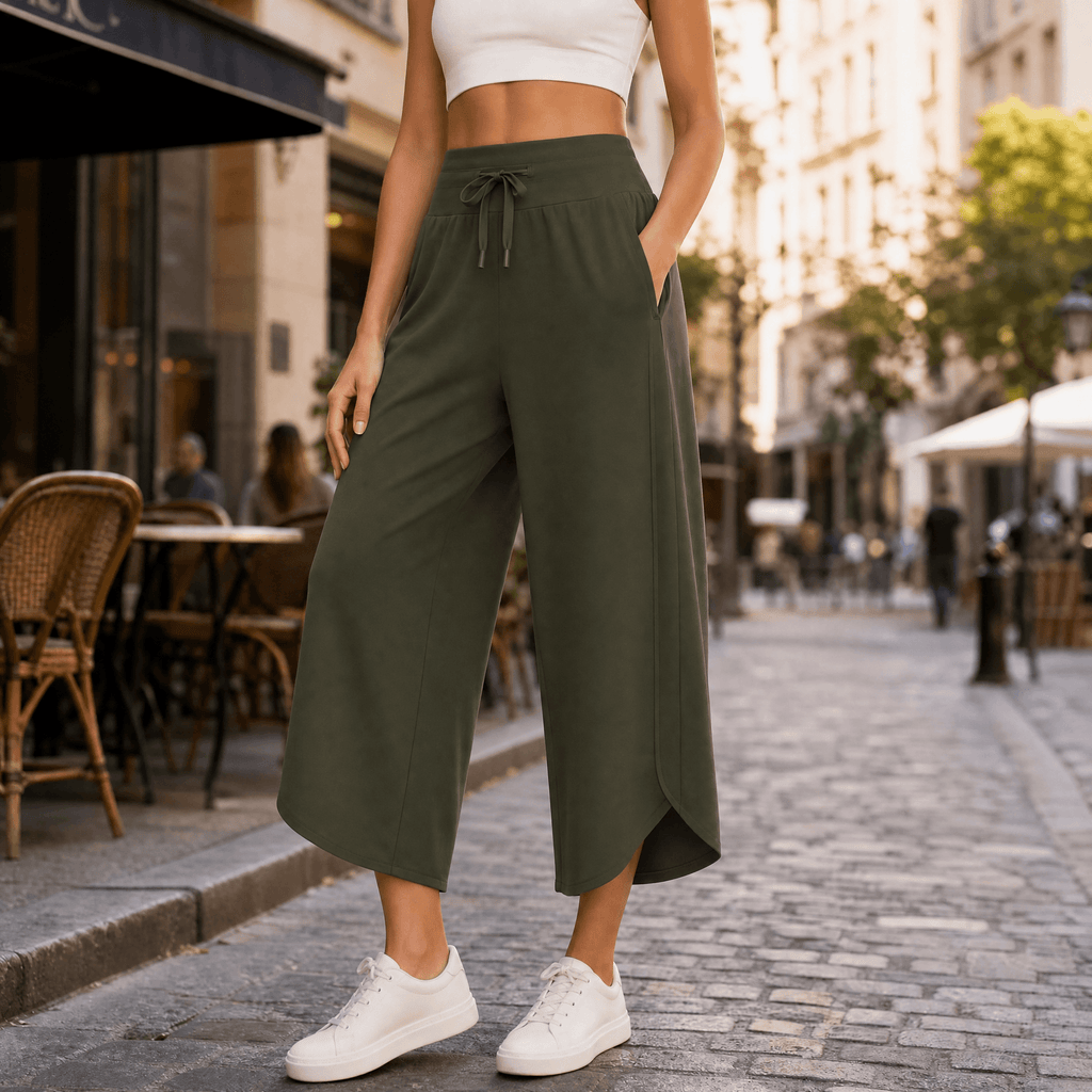 Lunavia – Women's Wide-Leg Tulip-Hem Capri Pants with Pockets