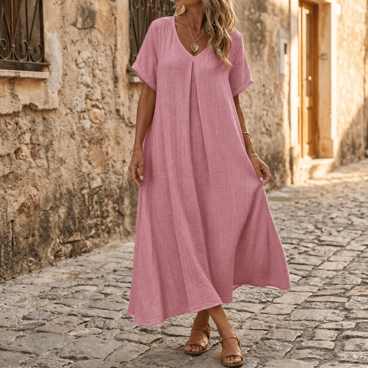 Lunessa – Women's breezy linen-look summer dress